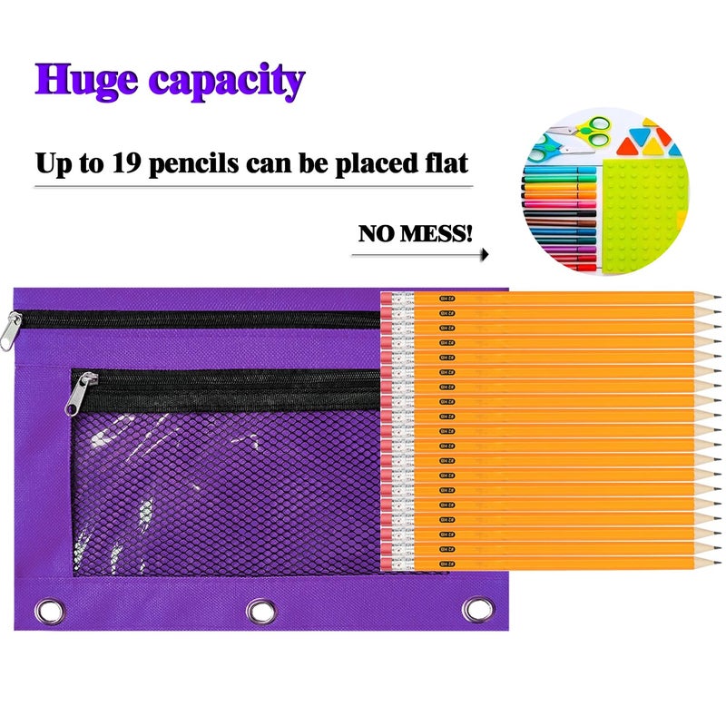 SORDIM 3 Ring Binder Pencil Pouch, 2 Pack Pencil Pouches with Zipper-Pencil Case with Double Pocket and Mesh Window (pink and grey) - Image 2